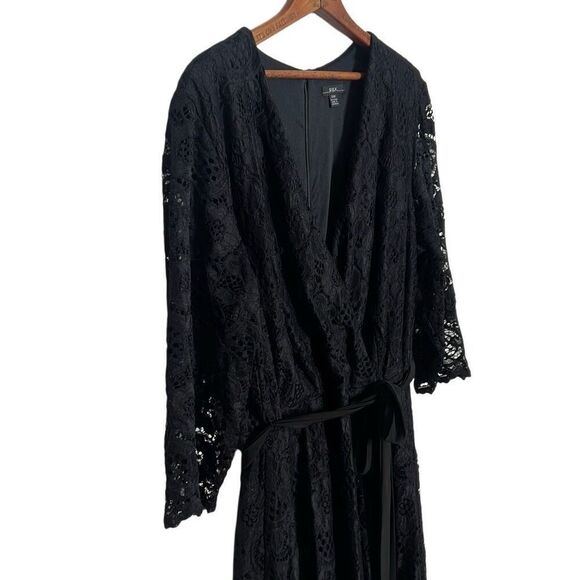 R&K Lace Wrap 3/4 Sleeve A Line Midi Dress Black Size 24W Plus - Picture 3 of 9